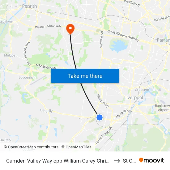 Camden Valley Way opp William Carey Christian School to St Clair map