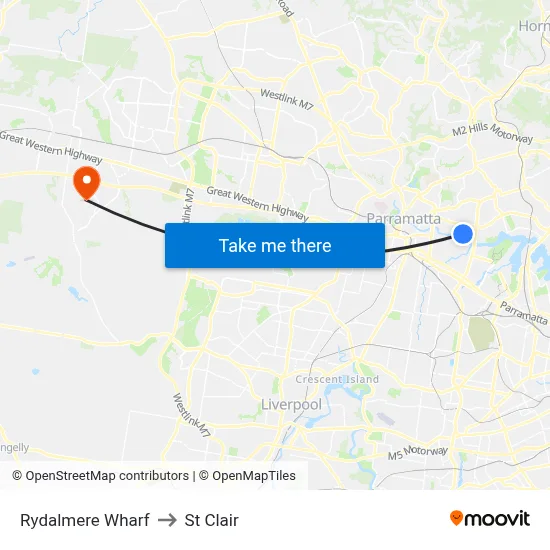 Rydalmere Wharf to St Clair map