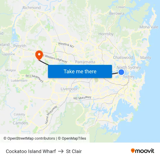 Cockatoo Island Wharf to St Clair map