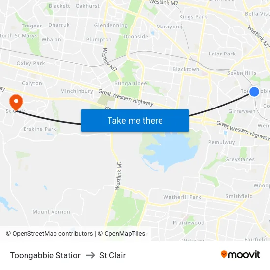 Toongabbie Station to St Clair map