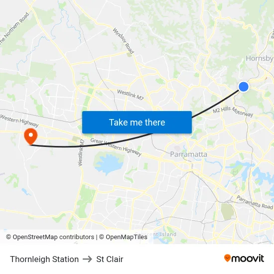 Thornleigh Station to St Clair map