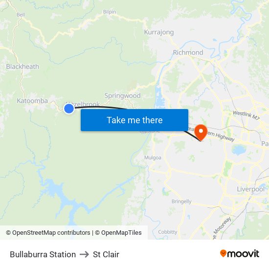 Bullaburra Station to St Clair map