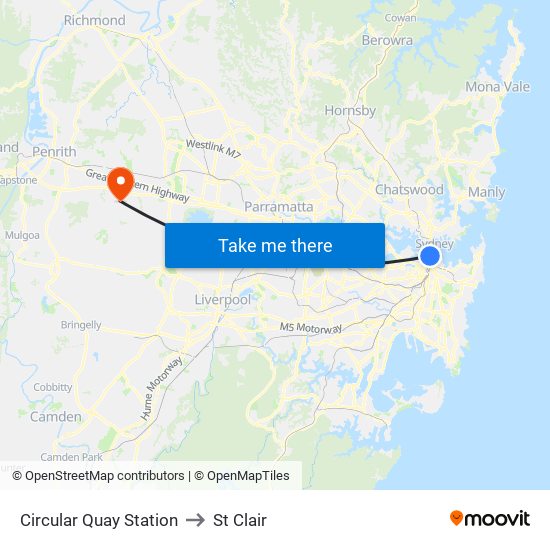 Circular Quay Station to St Clair map