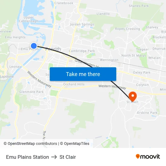 Emu Plains Station to St Clair map