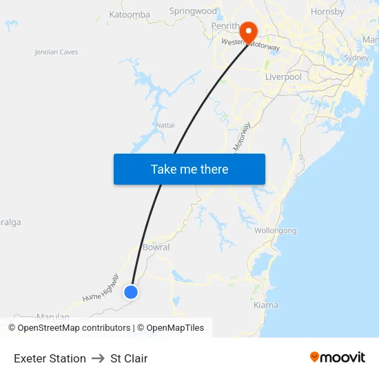 Exeter Station to St Clair map