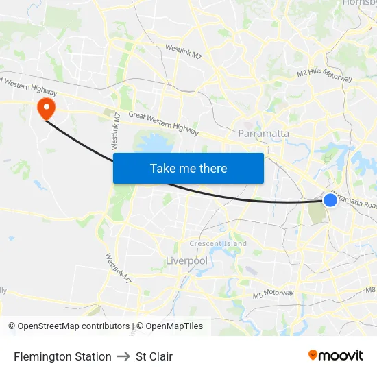 Flemington Station to St Clair map