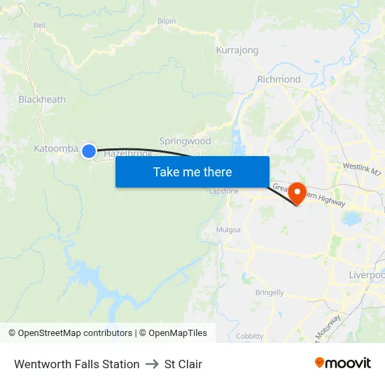 Wentworth Falls Station to St Clair map