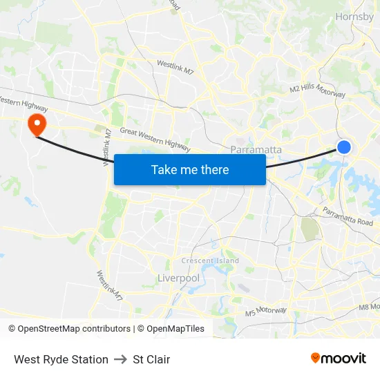 West Ryde Station to St Clair map