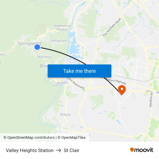 Valley Heights Station to St Clair map