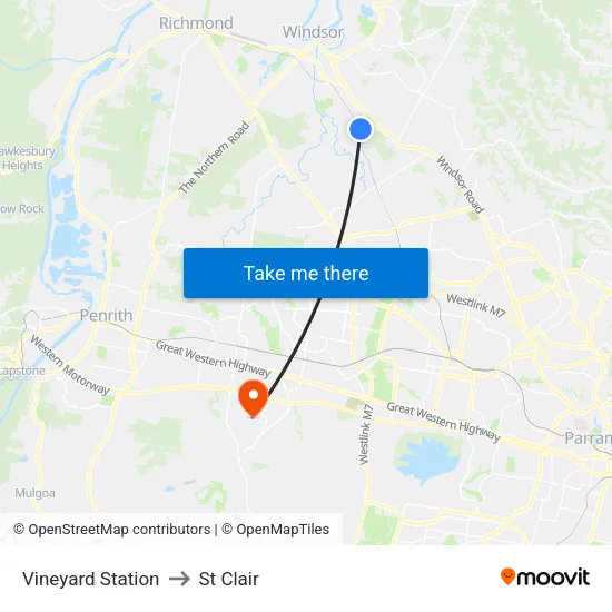 Vineyard Station to St Clair map