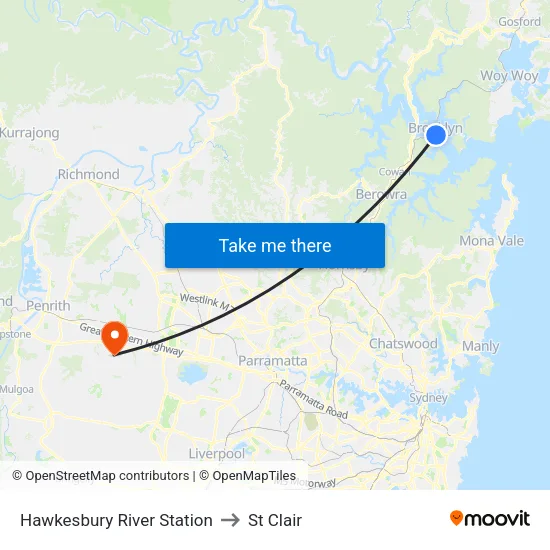 Hawkesbury River Station to St Clair map
