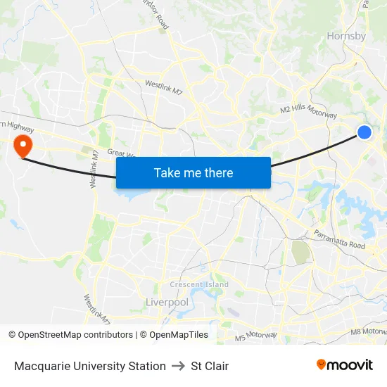 Macquarie University Station to St Clair map