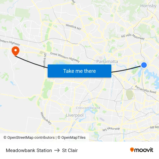 Meadowbank Station to St Clair map