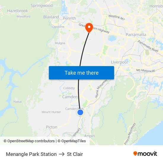 Menangle Park Station to St Clair map