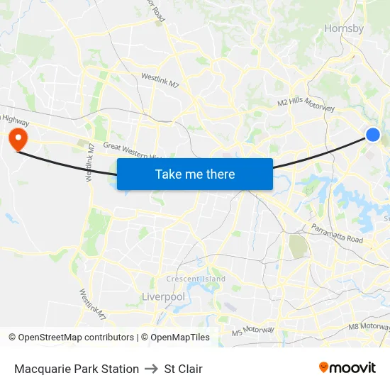 Macquarie Park Station to St Clair map