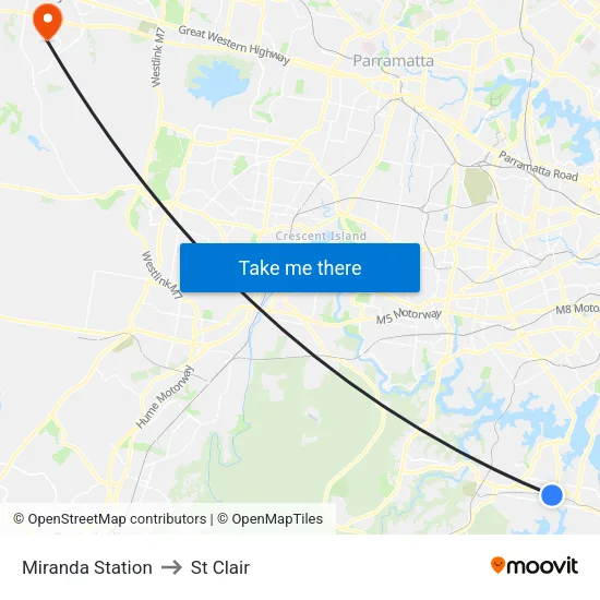 Miranda Station to St Clair map