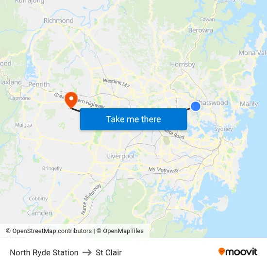 North Ryde Station to St Clair map