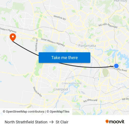 North Strathfield Station to St Clair map