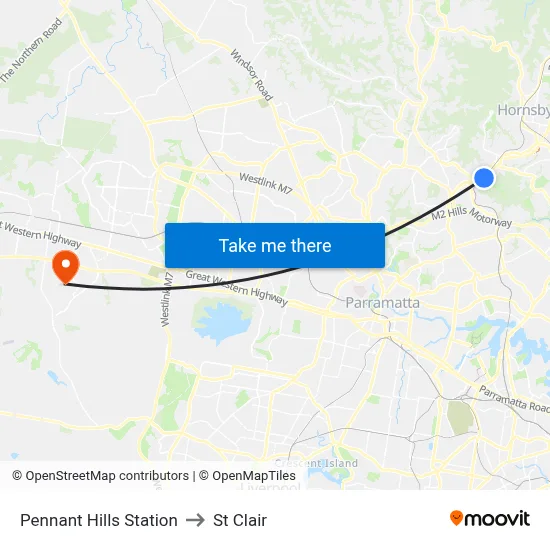 Pennant Hills Station to St Clair map