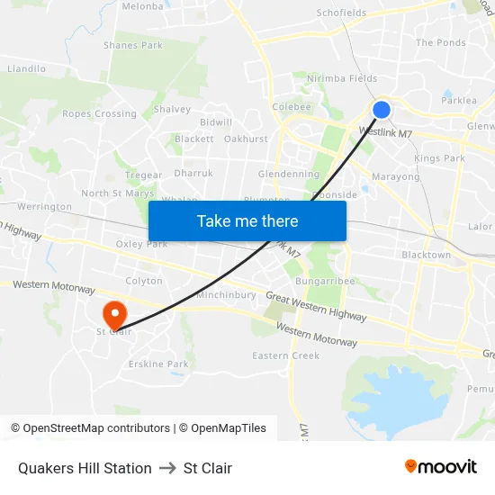 Quakers Hill Station to St Clair map