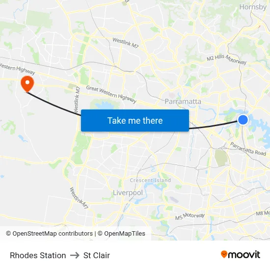 Rhodes Station to St Clair map