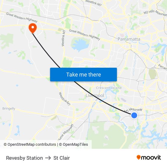 Revesby Station to St Clair map