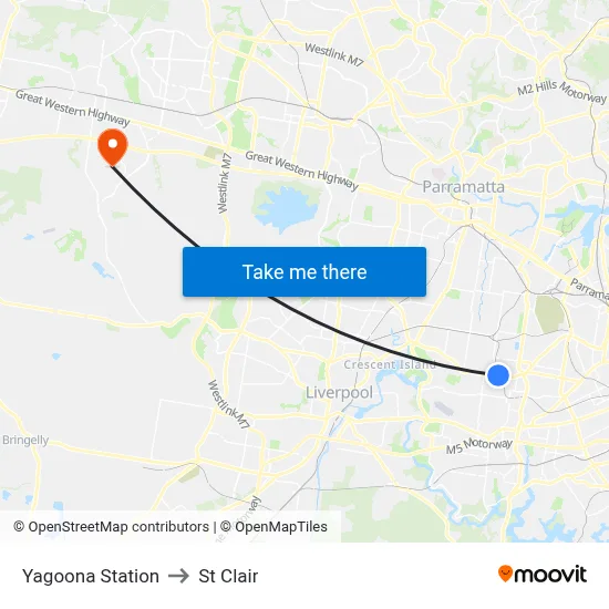Yagoona Station to St Clair map