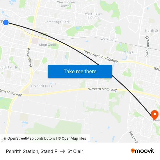 Penrith Station, Stand F to St Clair map