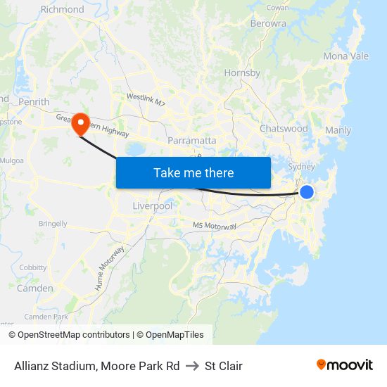 Allianz Stadium, Moore Park Rd to St Clair map