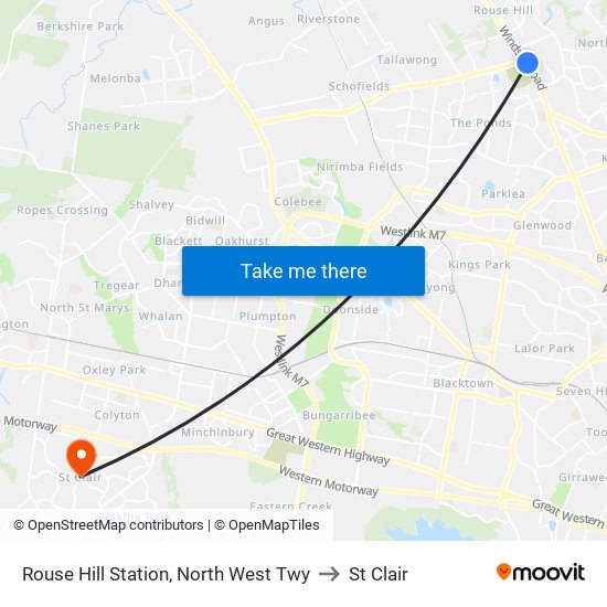 Rouse Hill Station, North West Twy to St Clair map