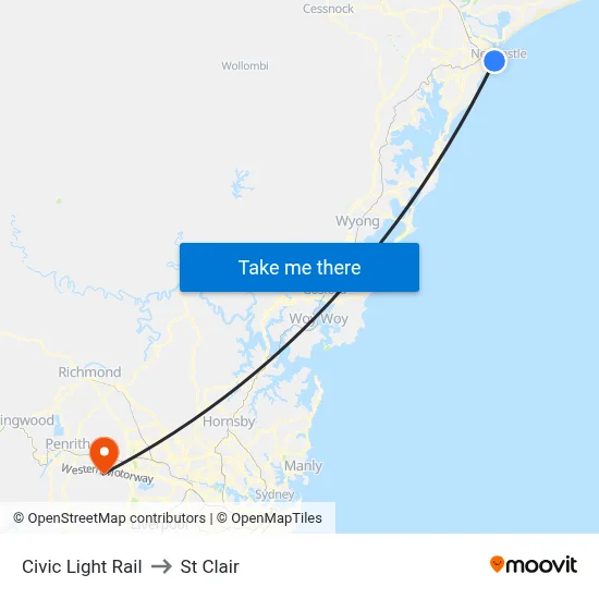Civic Light Rail to St Clair map