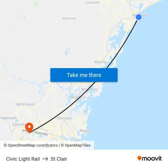 Civic Light Rail to St Clair map