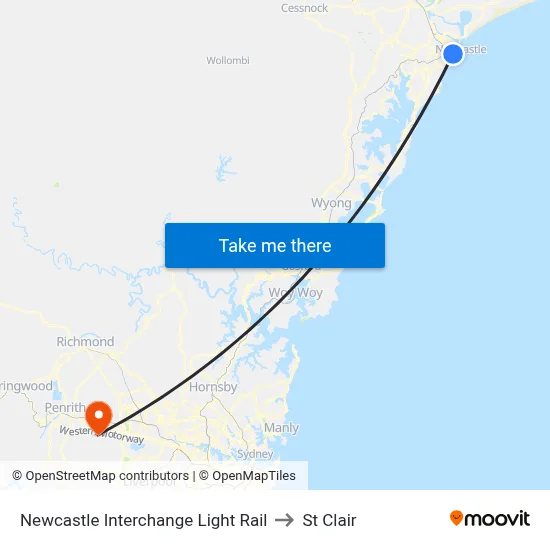 Newcastle Interchange Light Rail to St Clair map