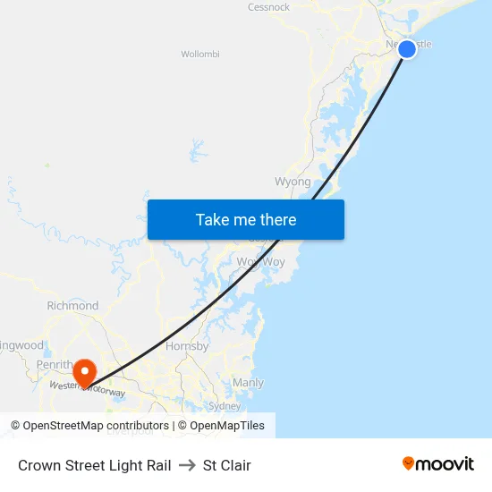Crown Street Light Rail to St Clair map