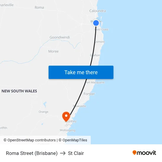 Brisbane Station to St Clair map