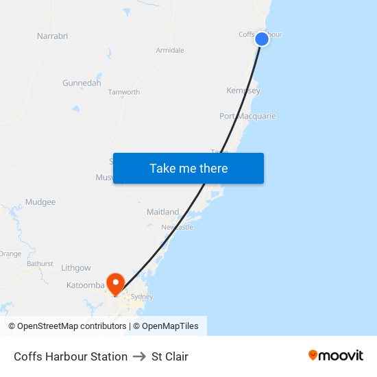 Coffs Harbour Station to St Clair map