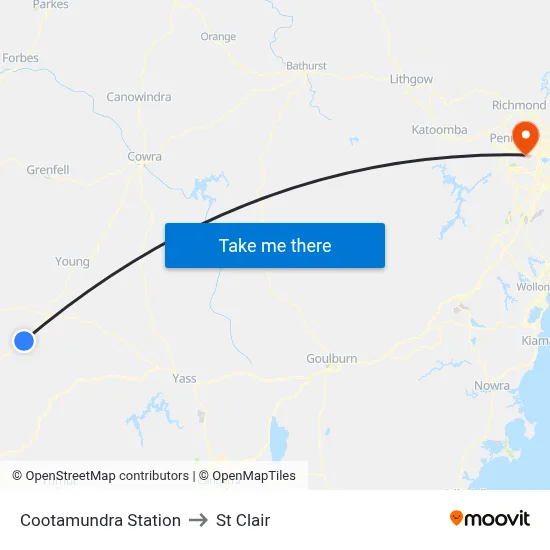 Cootamundra Station to St Clair map