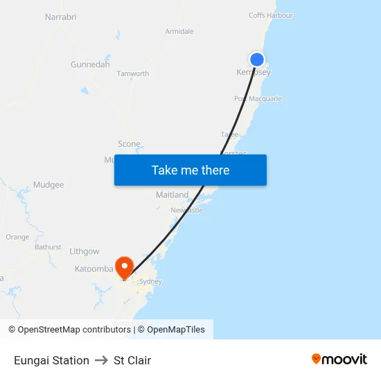 Eungai Station to St Clair map