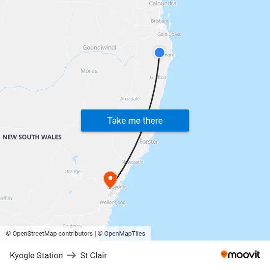 Kyogle Station to St Clair map