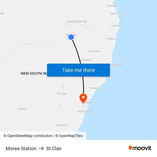 Moree Station to St Clair map