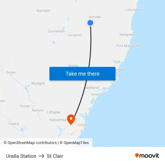 Uralla Station to St Clair map