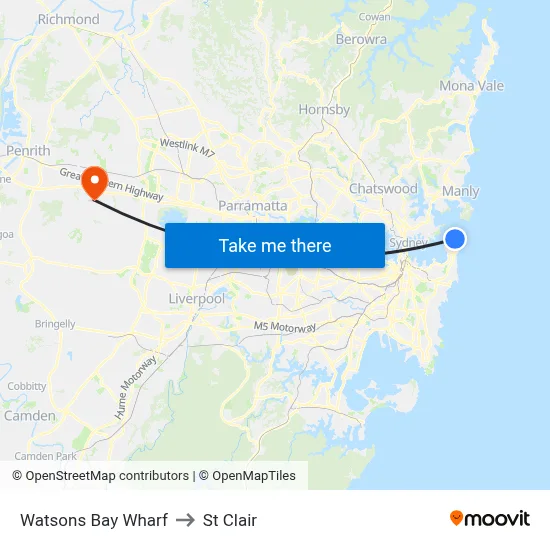Watsons Bay Wharf to St Clair map