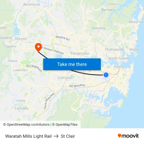 Waratah Mills Light Rail to St Clair map