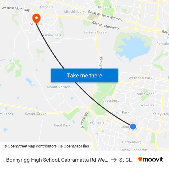 Bonnyrigg High School, Cabramatta Rd West to St Clair map