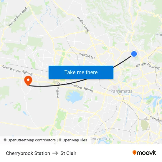 Cherrybrook Station to St Clair map