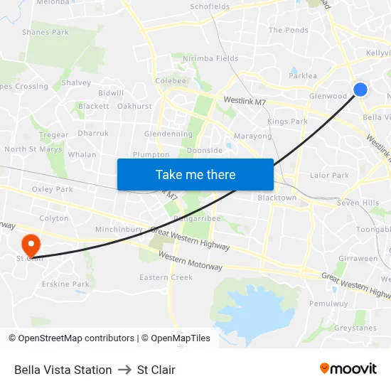 Bella Vista Station to St Clair map