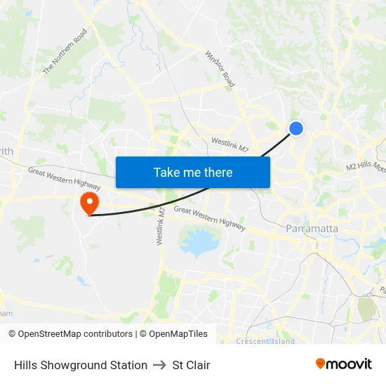 Hills Showground Station to St Clair map