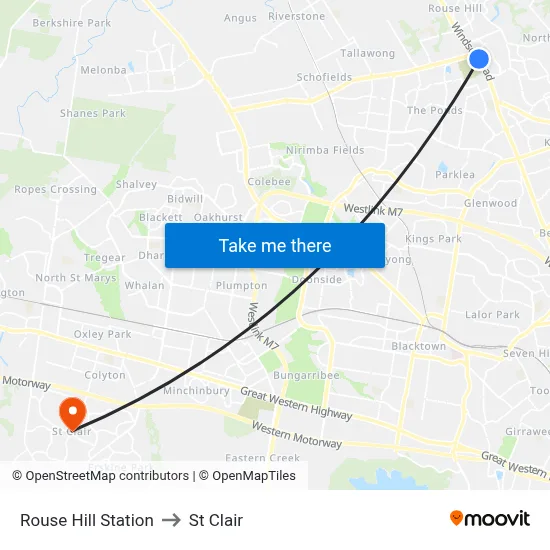 Rouse Hill Station to St Clair map