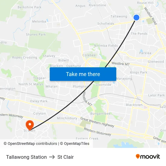 Tallawong Station to St Clair map