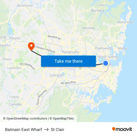 Balmain East Wharf to St Clair map